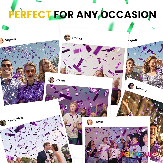 Confetti Cannon Poppers Purple, 6PACK YESHOW Purple Mylar Confetti Shooter for Graduation, Birthday Party, Halloween Party Christmas Eve and New Year Celebration
