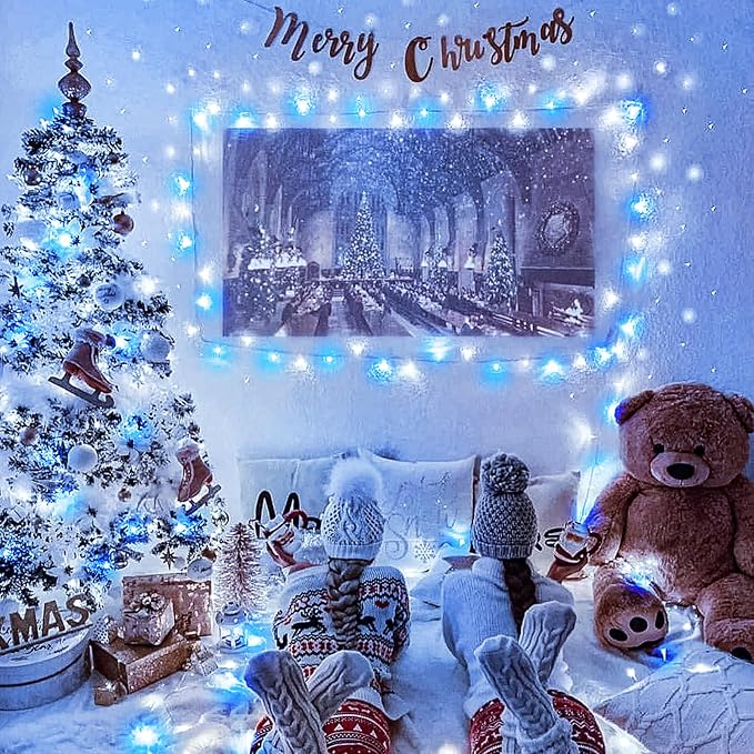 String Lights for Bedroom, 165FT 500 LED Christmas Lights Outdoor Indoor Waterproof 8 Modes, Plug in Fairy Twinkle Lights for Xmas Garden Tree House Decorations, Blue White