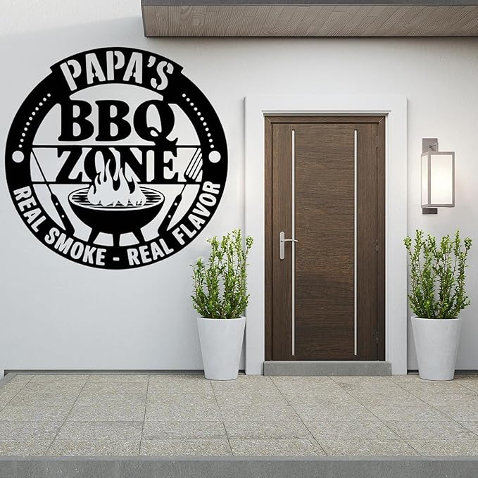 Custom BBQ Metal Sign, Personalized Grill Zone Wall Art for Dad, Grandpa, Husband, Outdoor Kitchen & Backyard Barbecue Decor, Unique Housewarming Gift, Patio Sign, Man Cave BBQ Wall Decoration