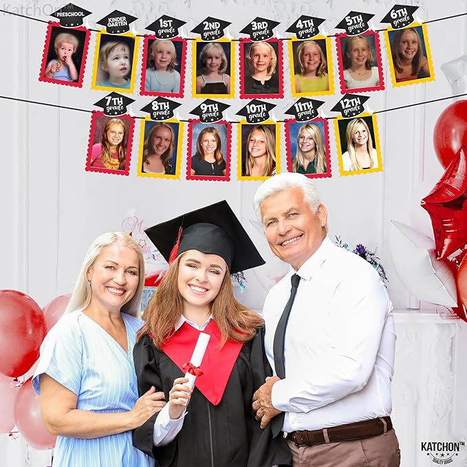 KatchOn, K-12 Graduation Photo Banner 5x7 - Large, 10 Feet | graduation Picture Banner for Yellow and Red Grad Party Decorations 2025 | Grad Backdrop for Graduation Decorations 2025