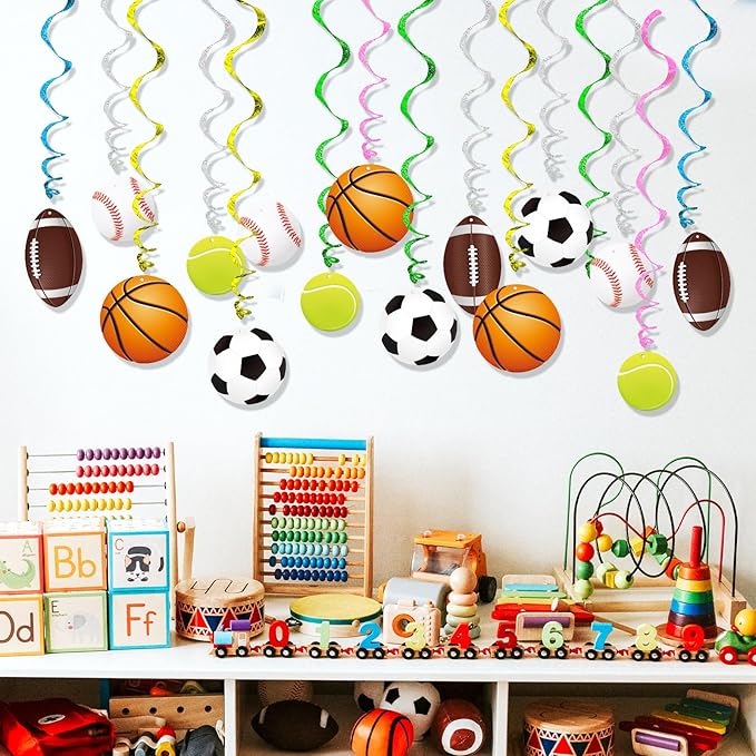 Sports Hanging Swirls Banner Decor 60 Pieces Foil Ceiling Hanging Swirls Streams Banner Decorations Garland for Kids Sport Celebrating Events Birthday Party Supplies Room Wall Decor
