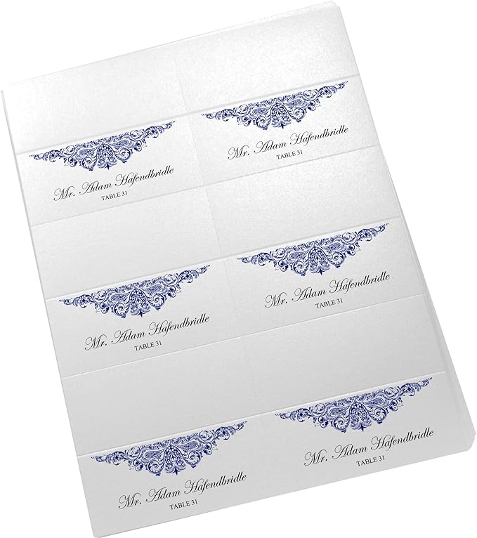 Paisley Printable Place Cards, Navy (Choose Color), Set of 60 (10 Sheets), Laser & Inkjet Printers - Wedding, Party, Dinner, and Special Events - Made in the USA