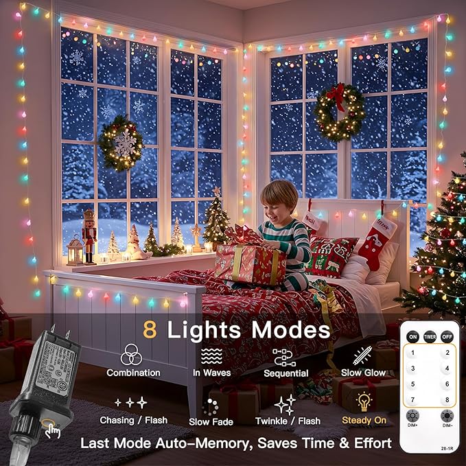 suddus Pastel Christmas Lights, 66ft 200 Led Connectable Globe String Lights Indoor with Timer, Fairy Lights Plug in for Xmas Tree, Bedroom, Party, Room, Classroom, Patio, Outdoor, Easter Decoration