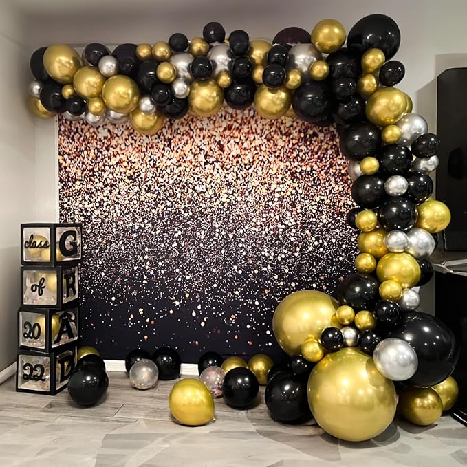 Black and Gold Balloons Set, 12 Inch Black Gold Silver Balloon New Year Eve Party Decoration Black Silver Latex Balloons for New Year Party Birthday Wedding Graduation Banquet Decoration