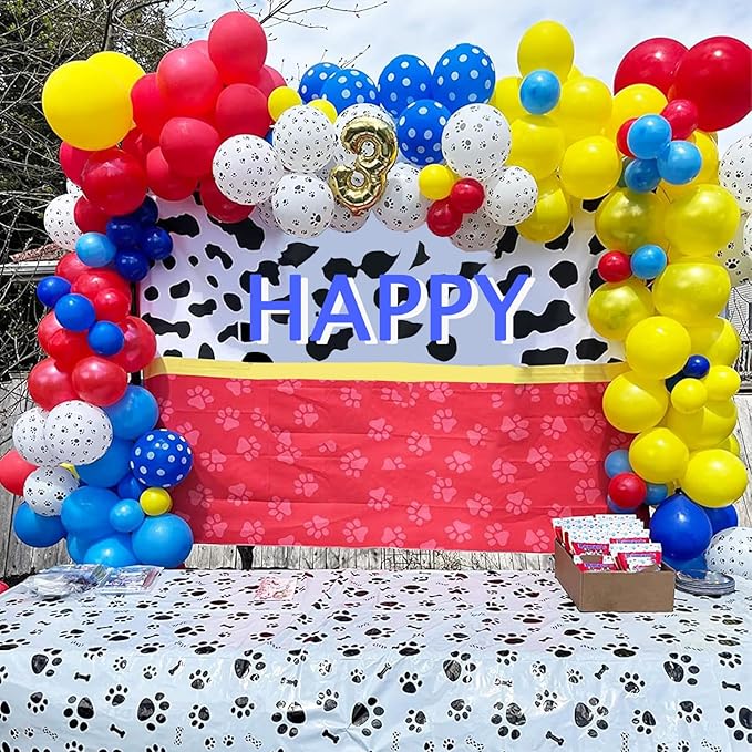 Dog Paw Balloons, 12 Inch Carnival Circus Balloons Red Yellow Blue and White Paw Print Puppy Balloons Colorful Confetti Latex Balloon for Dog Themed Birthday Party Decorations