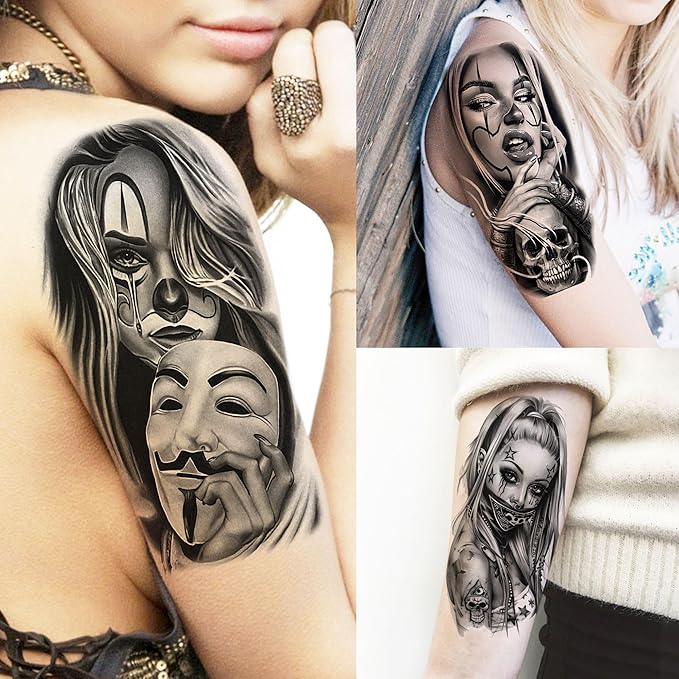 73 Sheets Halloween Chicano Temporary Tattoos For Women Men Adults Cholo Chola, Our Lady of Guadalupe Tattoo Stickers Religion, Chicana Gangster Prisoner Mexico Culture Joker Fake Tattoo Jesus Christ