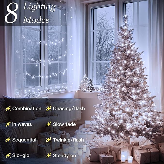 328FT 1000 LED Christmas Tree Lights, Bright Cool White Outdoor Christmas String Lights for House, Fairy Lights with 8 Modes, Waterproof & Durable Indoor Outdoor Decor, Timer Included