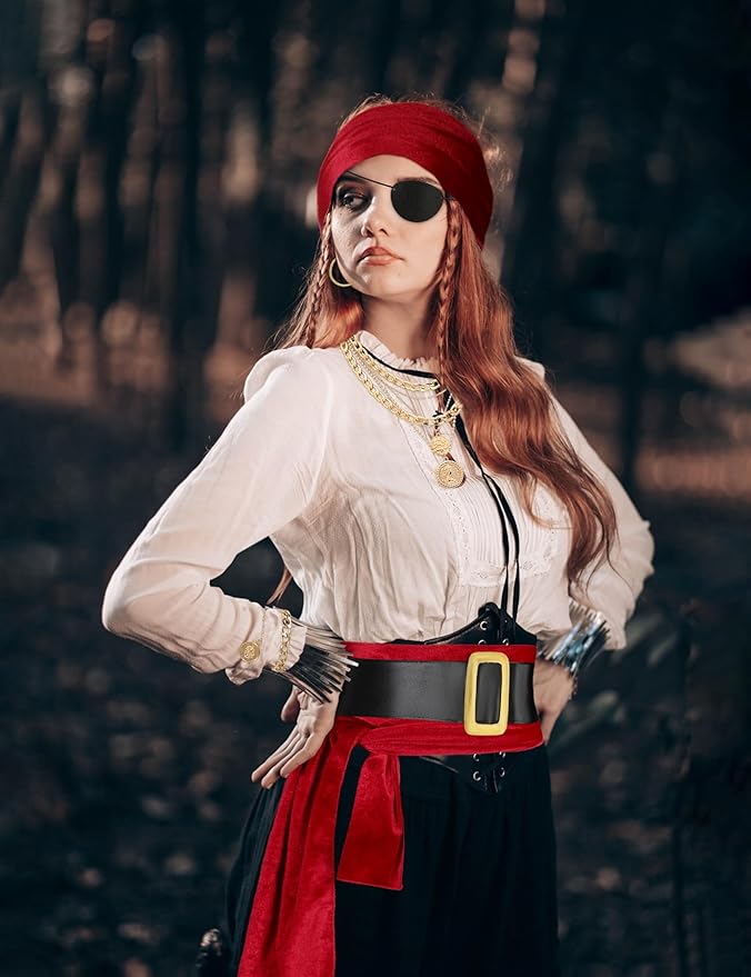 CICOCI Men Pirate Costume Accessories Set for Women: Pirate Hat, Head Scarf, Sash, Belt, Dress Accessories