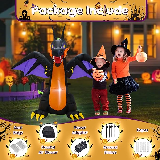 4FT Purple Dinosaur Halloween Inflatable Decor Helloween Blow Up with LED Lights Indoor Outdoor Holiday Party Yard Graden Decoration