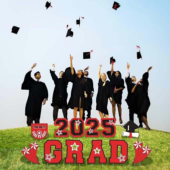 Graduation Yard Sign 2025 with Stakes, Large 2025 Graduation Lawn Signs Set (13 Pcs in Red and Black with Personalized Name DIY Board) Versatile Graduation Decorations for Grad Party Indoor or Outdoor