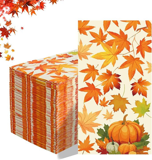 Thanksgiving Napkins Disposable 100 Pcs Thanksgiving Paper Napkins Decorative Falls Leaves Cocktail Napkins Autumn Fall Paper Napkins Guest Hand Towels for Thanksgivings Autumn Harvest Party Supplies