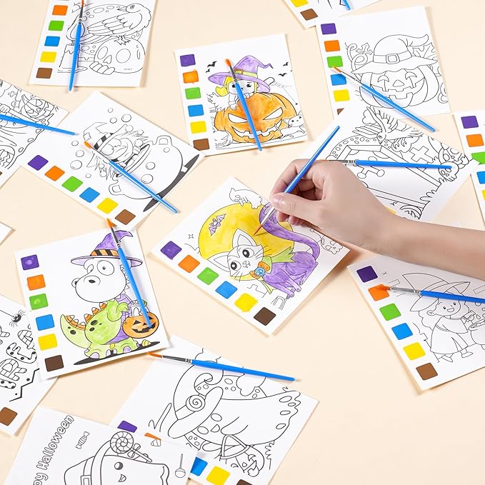 Rotu Halloween Party Favors for Kids - Halloween Water Coloring Books, Goodie Bags, Paintbrushes, Classroom Prizes Trick or Treat Gifts for Kids Goodie Bag Stuffers Fillers, 210Pcs