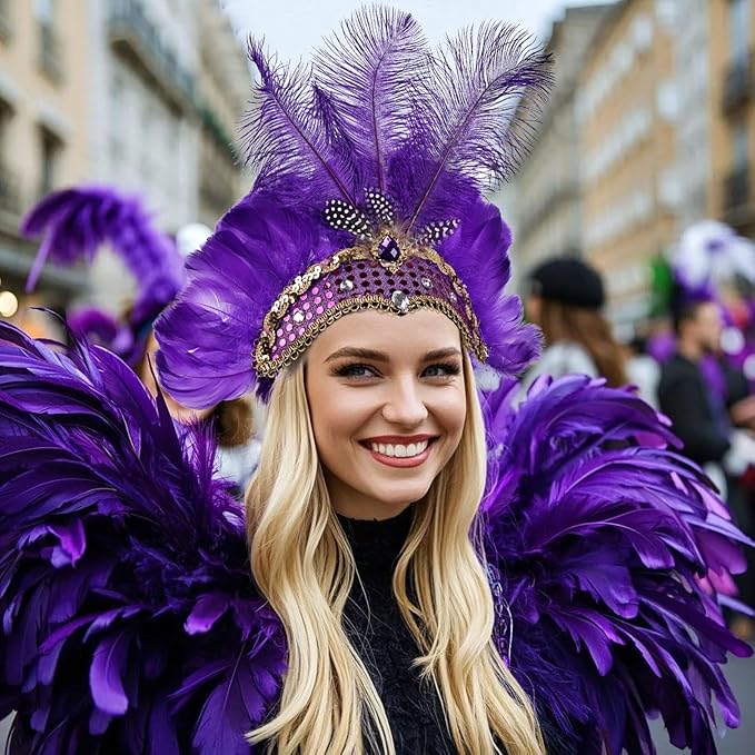 Women's Carnival Feather Headpieces Sequin Headdress for Wedding Masquerade Party Cosplay Feather Headbands