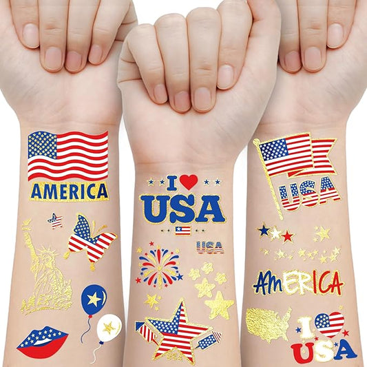 4th of July Temporary Tattoo, 90+ Styles Fourth of July Decoration American Flag Fake Tattoos, Red White and Blue USA Flag, Independence Day Party Supplies for Memorial Day & Labor Day