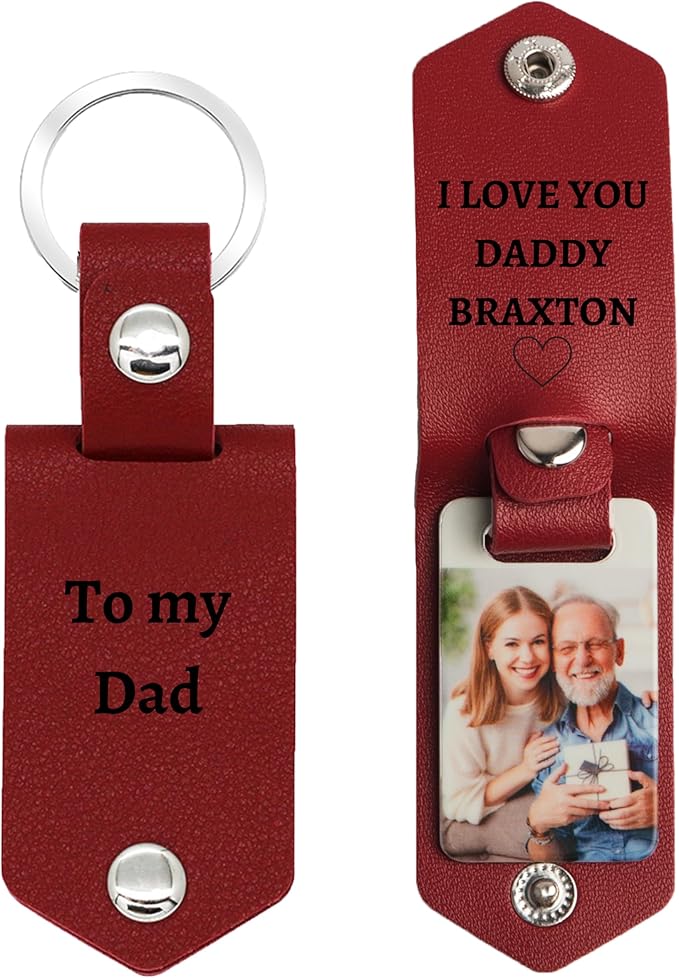 Personalized Photo/Text Leather Keychain for Men Womens Custom Picture Key Chains Memorial Gifts for Family Lover