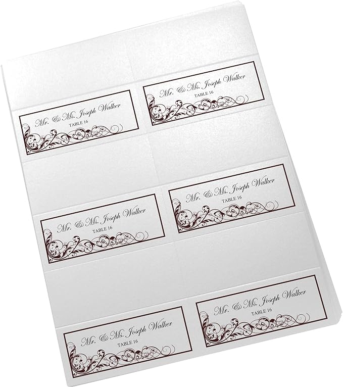 Scribble Vintage Swirl Printable Place Cards, Chocolate (Choose Color), Set of 150 (25 Sheets), Laser & Inkjet Printers - Wedding, Party, Dinner, and Special Events