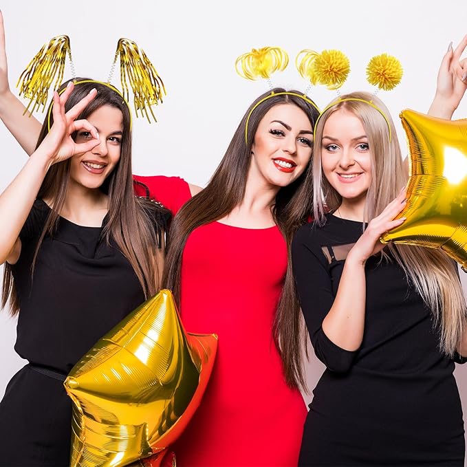 Censen 12 Pcs Christmas Pom Pom Headbands Spirit Party Headwear Tinsel Ponytails Head Bopper for Birthday Holiday