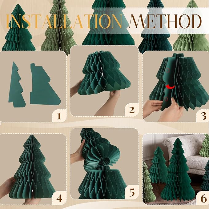 5Pcs Extra Large Christmas Table Decorations Green Paper Christmas Trees, Light Up Honeycomb Xmas Tree Centerpieces for Tables Christmas Frozen Winter Wonderland Party Vintage Home Decor 14/16/24 Inch