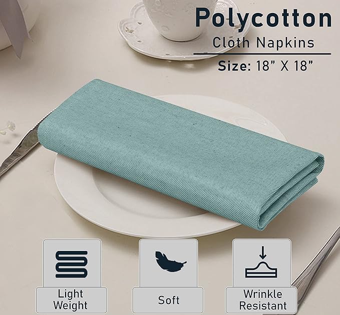 Ruvanti Cloth Napkins Set of 12, 18x18 Reusable Napkins Cloth Washable, Soft & Durable Table Napkin, Poly Cotton Fabric Dinner Napkins for Parties, Christmas, Thanksgiving, Weddings - Teal