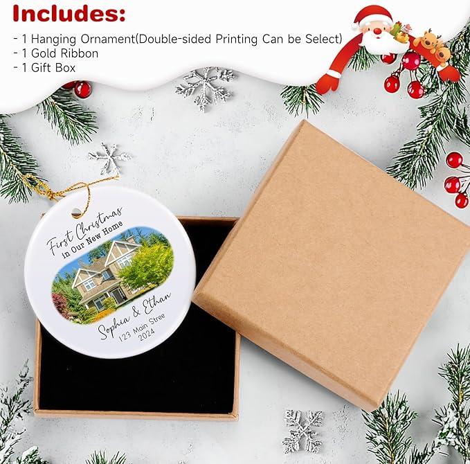 Custom Ceramic Christmas Ornaments with Photo Text - Personalized New Home Christmas Hanging Decorations Decorations