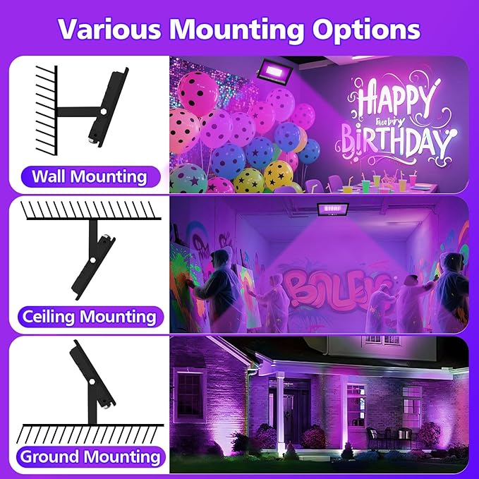 T-SUN 100W LED Black Lights, Blacklight Flood Lights with Plug, IP66 Waterproof Black Light for Glow Party, Halloween Decorations, Fluorescent Poster, Body Paint, Bedroom, Neon Glow, Aquarium