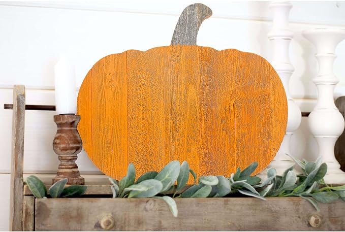 BARNWOODUSA Rustic Farmhouse Wood Pumpkin Fall Harvest Wall Décor for Autumn, Thanksgiving, Halloween, DIY Décor Orange 18 inch Pumpkin Reclaimed and Recycled Wood
