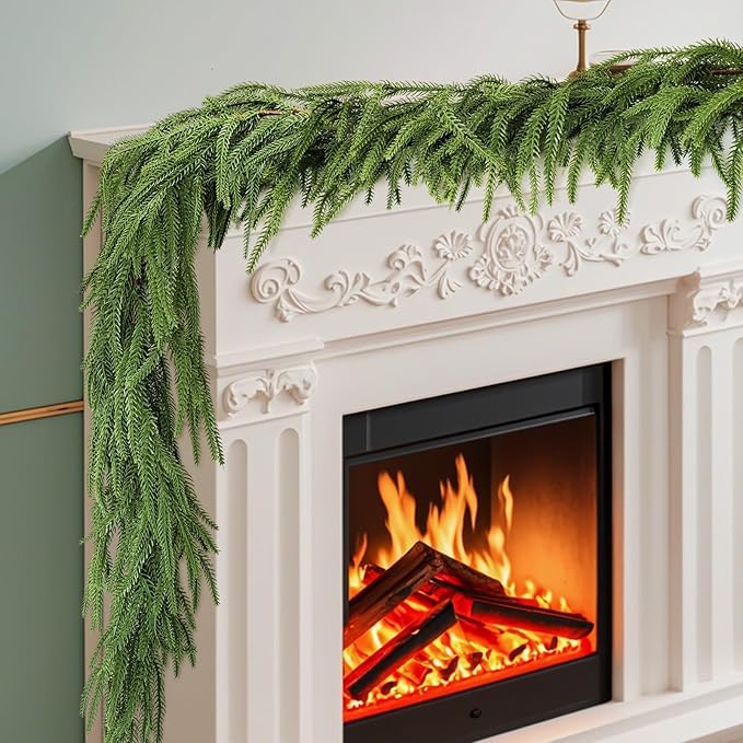 Norfolk Pine Garland Christmas Garland Set -2X 6FT Realistic Artificial Cedar Garland Christmas Greenery for Mantle, Staircase, Indoor/Outdoor Holiday Decor Lush Evergreen (2, 6 FT)