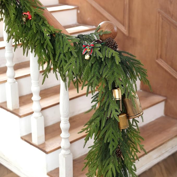Real Touch Christmas Norfolk Pine Garland - 6ft Artificial Christmas Garland Fake Pine Needles Faux Green Garland for Fireplace,Table,Window,Stairs,Mante,Holiday Indoor Outdoor Xmas Decor(1PCS)