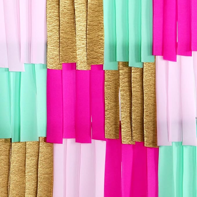 Mint-Blush Hot-Pink Gold Party-Decorations Streamers - 8 Rolls Birthday Baby Bridal Shower Wedding Crepe Tissue Paper Streamer,Bachelorette Engagement Garland Decor Panduola