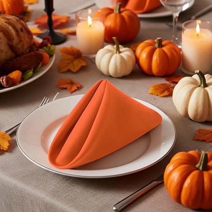 Utopia Home [24 Pack, Orange] Cloth Napkins 20x20 Inches, 100% Polyester Hemmed Edges, Washable and Reusable Ideal for Halloween, Thanksgiving, Parties, Weddings and Dinners