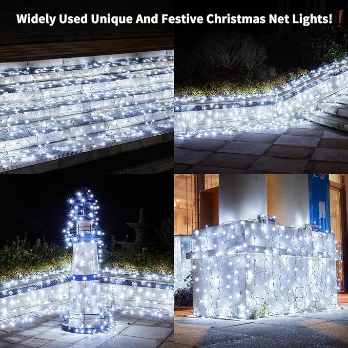 Led Christmas Net Lights White Outdoor Christmas Lights 160LED 5ftx7ft, Waterproof Outdoor Indoor Fairy Mesh Net Light for Xmas Party, Yard, Patio, Trees, Shrubs, Bushes Decorations