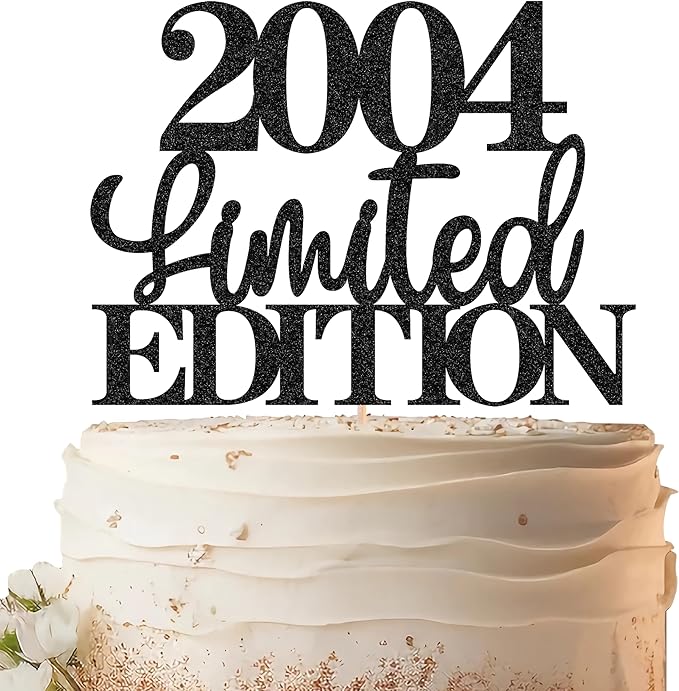 Limited EDITION 2004 Cake Topper - Black Glitter Happy 21st Birthday Party Cake Decoration Supplies, Cheer to 21 Years Cake Bunting Decor for 21st Birthday Party Photo Booth Props