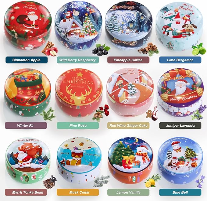 12 Pack Christmas Scented Candles with Natural Soy Wax, Long Lasting Aromatherapy Soy Candles for Home Scented, Christmas Candles Gift Set for Women & Friends