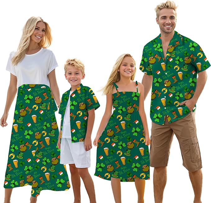 Cromoncent Matching Hawaiian Outfits for Family, Dad and Son Matching Luau Beach Tropical Shirts Mommy Daughter Tropical Sets