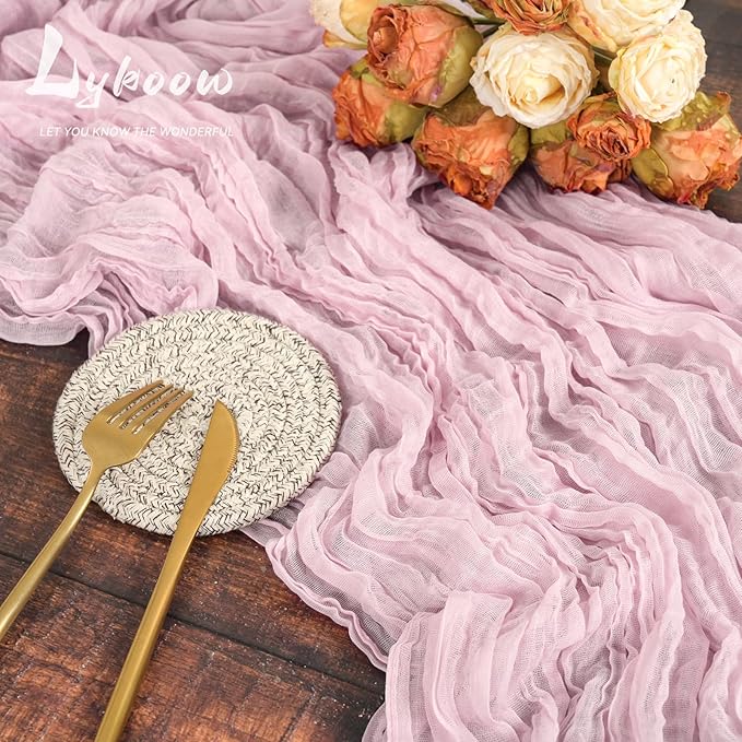 10 Packs Pink Cheesecloth Table Runner Baby Pink, 35x120 inch Rustic Gauze Boho Wedding Table Runner Decoration, Wedding Table Decor Table Cloth for Wedding Party Bridal Shower Table