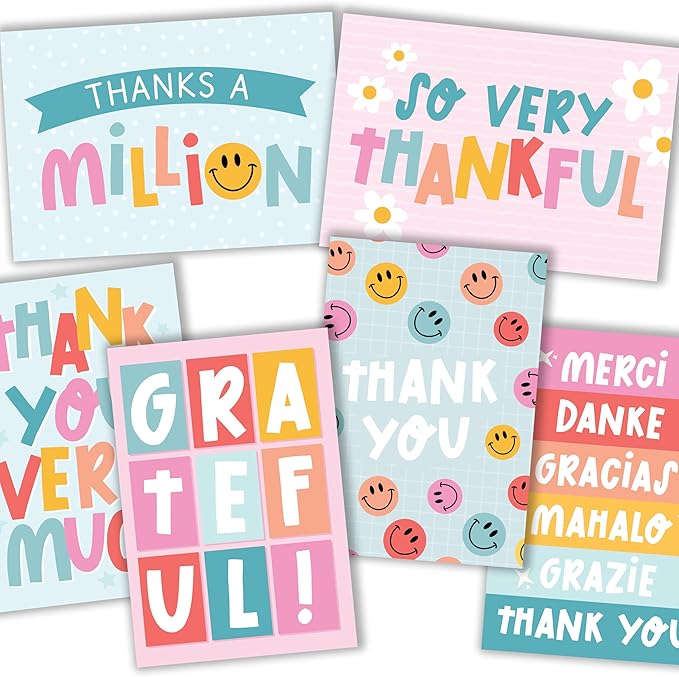 Hadley Designs Bulk Thank You Cards with Envelopes - 54 Kids Thank You Cards For Teachers, Cute Thanks Blank Cards and Envelopes, Fun Appreciation Note Card for Birthday, Baby Shower & Small Business