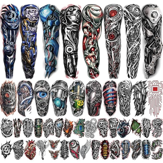 Yazhiji 48 Waterproof Temporary Tattoos For Adult, Mechanical Temporary Tattoos for Men Women, Half Arm Robot Fake Tattoos Sleeve, Realistic Mechanical Half Arm Tiny Tattoo Sticker