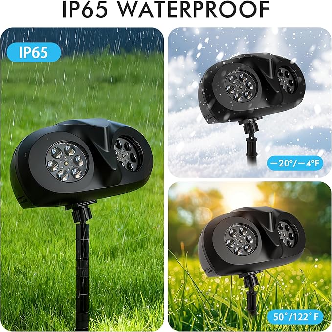Christmas Projector Lights Outdoor, Snowflake Projector with Remote Control, IP65 Waterproof LED Snowflake Projection Lights for Christmas Decorations Garden Holiday Parties New Year