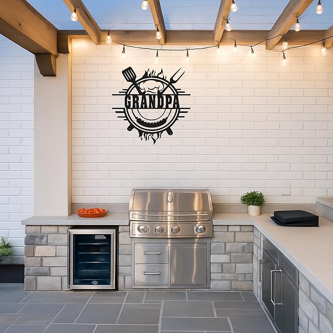 Custom BBQ Grill Metal Sign Personalized Name Wall Art for Outdoor Barbecue Patio Kitchen Backyard Decor Gift for Dad Husband Men Papa Grandpa Father Grilling Enthusiasts Family Lover Funny Gifts 30