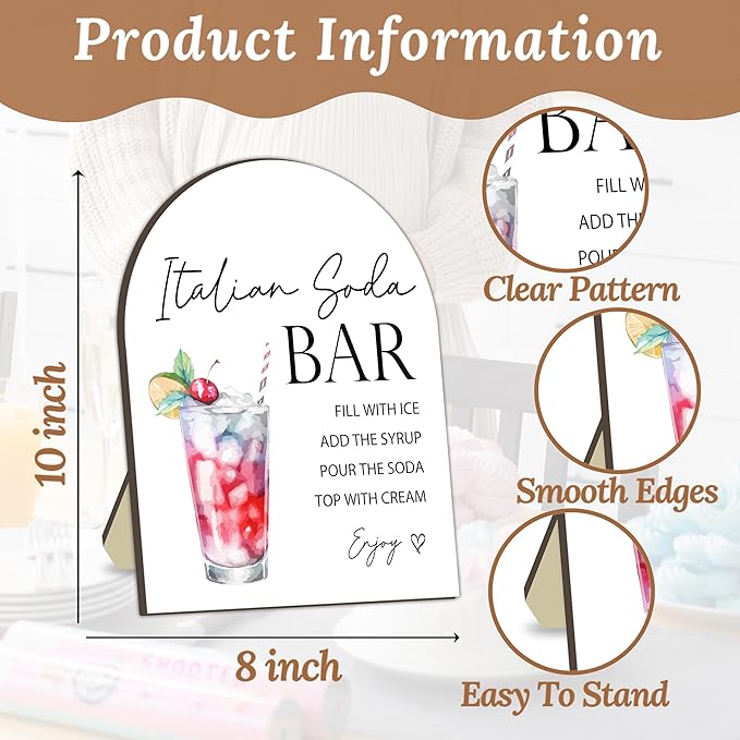 Italian Soda Bar Sign, Italian Soda Bar Wooden Welcome Sign for Baby Shower, Baby Shower Drink Station Board, Drink Stand Board Decoration for Gender Reveal Party, Tabletop Sign for Party Decor 8x10