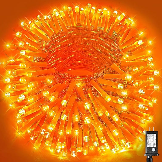 Vivideal 164ft 500 LED Orange Christmas Lights Outdoor Waterproof String Lights Indoor 8 Modes Clear Wire, Plug in Orange Christmas Light for Xmars Tree Bedroom Thanksgiving Decorations