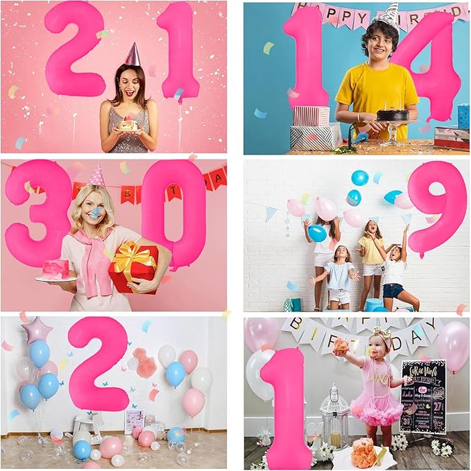 Fluorescent Rose Red Number Balloon 40 inch Giant Foil Helium Balloons Pink Number 6 Balloon for 6th Birthday Party Decorations