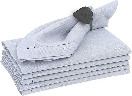 Ruvanti Premium Linen Napkins Set of 4-20x20 Inch, Classic Hemstitch, Mitered Corner Cloth Napkins‎‎ - Soft, Elegant Dinner Napkins Cloth Washable for Weddings, Parties, Everyday Use - Arctic Ice