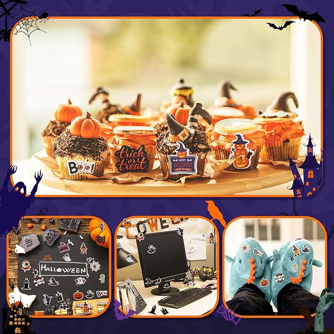 JULBEAR Halloween Foam Stickers Bulk, 300 Pieces Pumpkins Jack Ghost Bats Monster Color Printing Pattern Self-Adhesive Foam Stickers for Crafts Holiday Cards Home Halloween Party Decoration Supplies