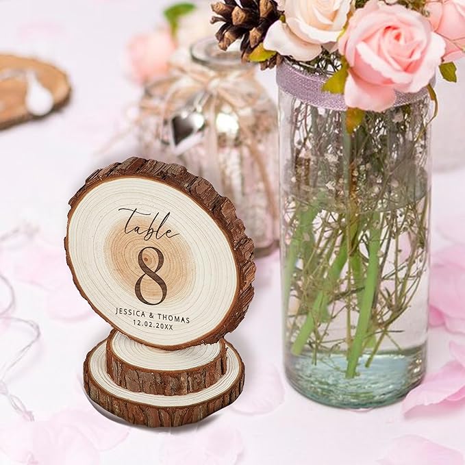 Rustic Wedding Decor - Table Number Personalized Laser Engraved Wood Slice - Wedding Cake Toppers - Custom Anniversary Keepsake and Cake Decor - Custom Plaqu Table of 1, 2, 3, 4, 5, 6, 7, 8