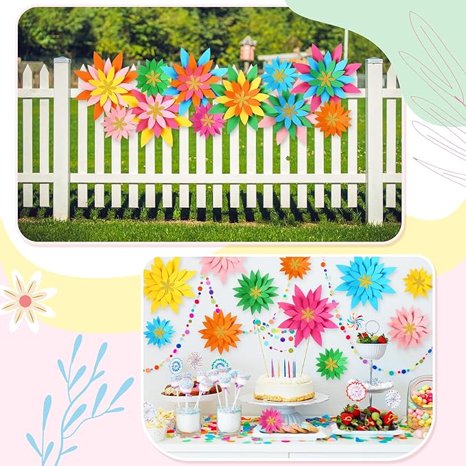 18 Pcs Mexican Paper Flowers Decor for Wall DIY Paper Fiesta Bulletin Board 3D Colorful Mexican Backdrop Decoration for Classroom Back to School Carnival and Holiday Party(Star-Shaped,Rainbow)