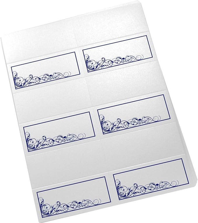 Scribble Vintage Swirl Printable Place Cards, Navy (Choose Color), Set of 60 (10 Sheets), Laser & Inkjet Printers - Wedding, Party, Dinner, and Special Events - Made in the USA