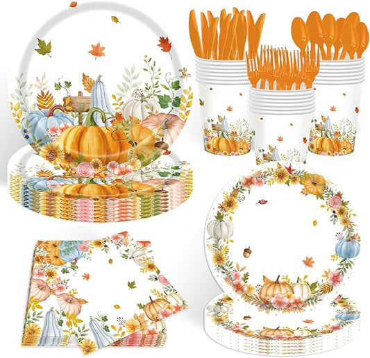 140 Pcs Thanksgiving Party Supplies, Plates and Napkins Set, Disposable Plates for Fall Harvest Autumn Fall Harvest Party Supply Thanksgiving Decor Serves 20