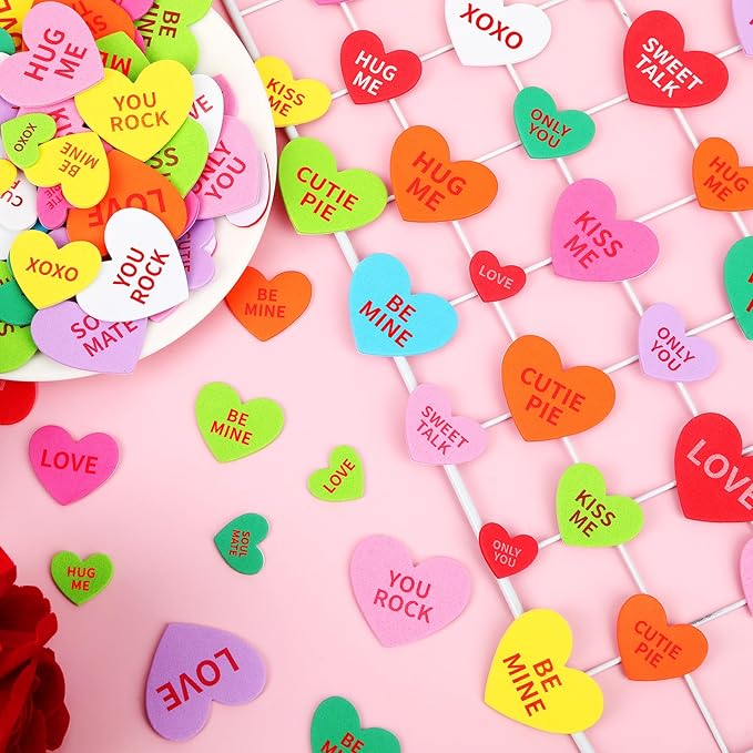 JULBEAR 300 Pcs Valentine's Day Conversation Heart Foam Stickers Self-Adhesive Colorful Mixed Foam Stickers for Kids Party Valentine's Day Wedding DIY Crafts Favor Supplies Home Decorations