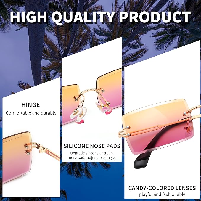 FEISEDY Vintage Rimless Sunglasses Rectangle Frameless Candy Color Glasses Women Men B2642